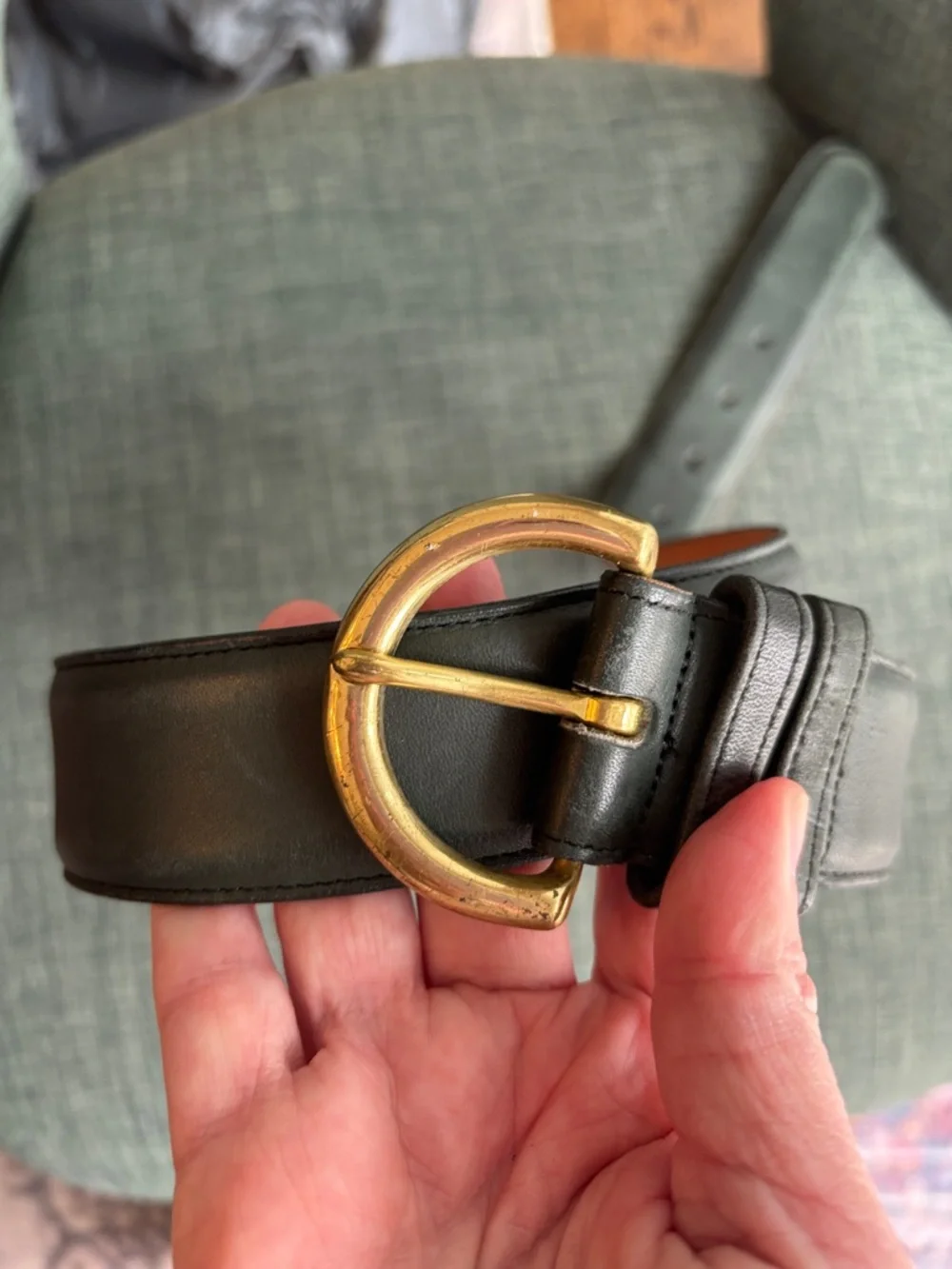Coach vintage forest green Leather Belt solid brass Gold Buckle Women Medium GUC